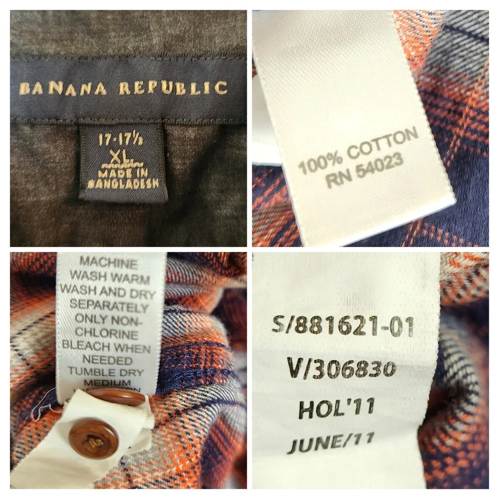 Banana Republic Mens Flannel Plaid Button Down Shirt Long Sleeve XL‎